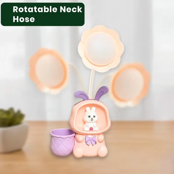 Rabbit Cartoon Flower Shape Night LED Pen Holder Lamp With Sharpener